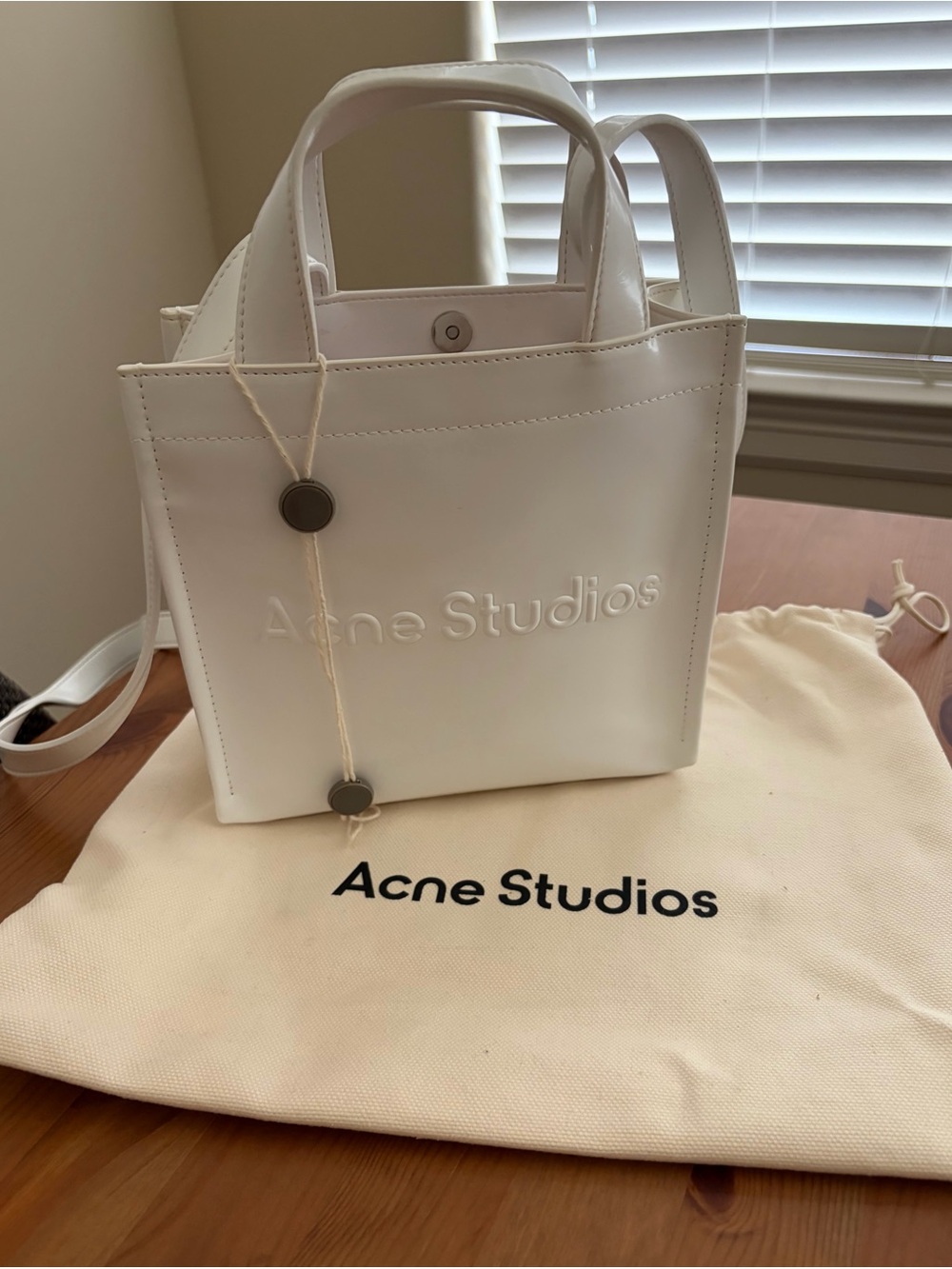 Acne Studios White Mini Logo Crossbody Shopper Tote Bag
